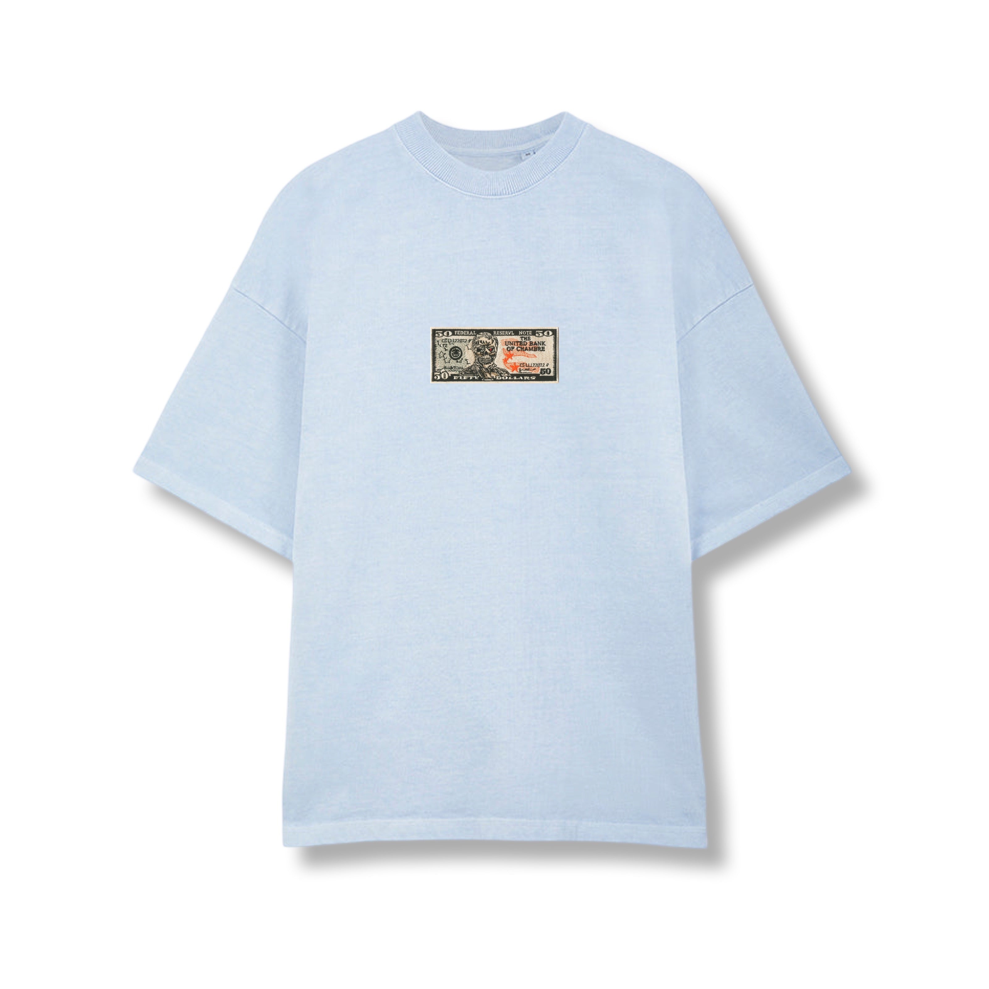 “DOLLAR” embroidered patch tee