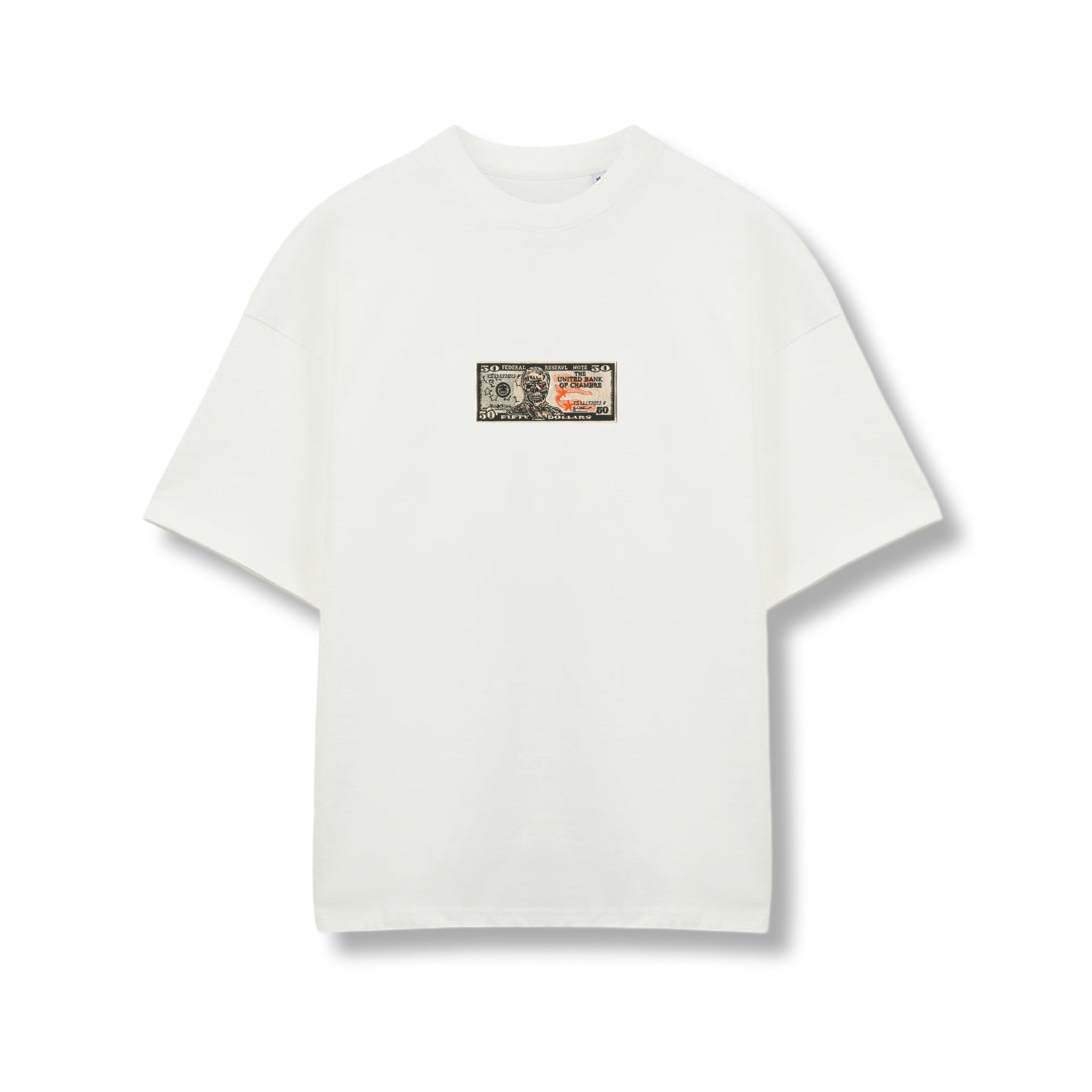 “DOLLAR” embroidered patch tee